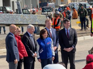PHoto of important visitors including Commissioner of the NFL Roger Goodell, Governor of New York State Kathy Hochul, and owner of the Buffalo Bills Terry Pegula.
