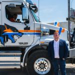 Close up view of a Viking Cives Plow Truck